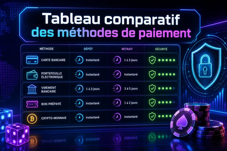 Tableau comparatif des méthodes de paiement